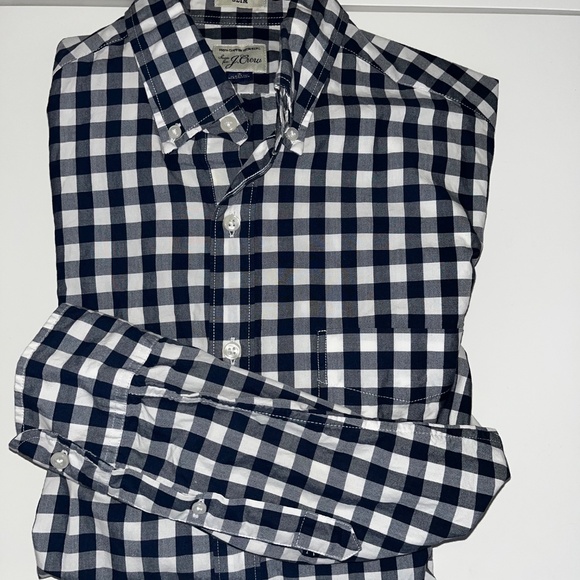 J. Crew Navy and White Gingham button-down, 100% cotton, Men’s Slim S - Picture 4 of 4